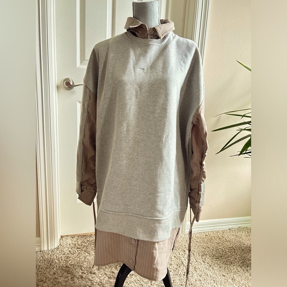 Maniere De Voir Jumper Dress with pinstriped shirt (NWT, size 8)
